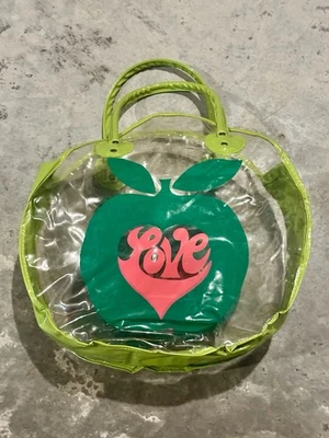 Vintage 1960s Vinyl "LOVE" Tote Bag Clear Green Apple Rare True Vintage Cute - Image 1 of 4