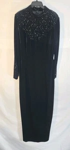 Abito donna vintage after dark taglia 16 nero velluto perline manica lunga nuovo  - Foto 1 di 8