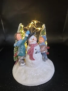 Valerie Parr Hill Kinder Gebäude Schneemann beleuchtete Figur 7”x 5,5” FUNKTIONIERT - Bild 1 von 13