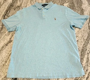 POLO RALPH LAUREN CLASSIC FIT SOFT POLO SHIRT MENS LARGE BLUE PONY COMFORT EUC - Picture 1 of 10