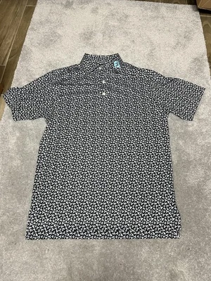 FootJoy Polo Shirt Mens Small Black White Blue Floral Golf Performance - Image 1 of 4