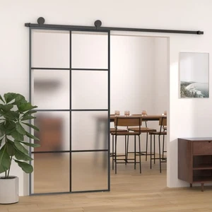 NNEVL Sliding Door Aluminium and ESG Glass 102.5x205 cm Black - Picture 1 of 6