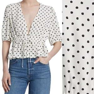 NWT Jenni Kayne Sawyer Blouse Ivory Polka Dot WOMENS SIZE MEDIUM Shirt Top VNeck - Picture 1 of 10