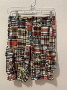 Gap Kids Boys Madras Plaid Cargo Shorts Size 14 Zip Front Button Waist - Picture 1 of 9