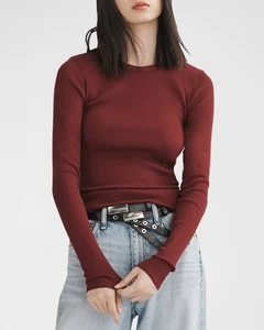 EUC Rag & Bone Essential Rib Long Sleeve Tawny Maroon Organic Pima Cotton Small - Bild 1 von 9