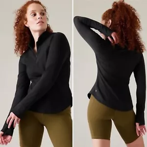 NWT Athleta Salutation Half Zip 3X 24W 26W Black Pullover Fitted Stretch Pockets - Picture 1 of 13