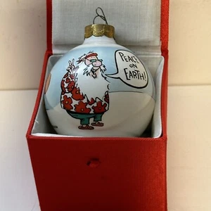 Vintage 1992 Hallmark Shoebox Glass Hippy Santa Reindeer Christmas Ornament - Picture 1 of 6