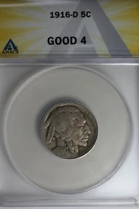 1916-D .05  ANACS  G 4  Buffalo Nickel, Indian Nickel, 5 Cent Piece - Picture 1 of 2