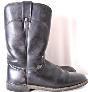 Justin JBL3000 Temple 10" Classic Black Leather Roper Cowboy Boot Men's 8 B - Picture 1 of 7