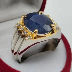 Natural Unheated Ceylon Blue Sapphire Stone Handmade Ring Sterling Silver 925 - Picture 1 of 9