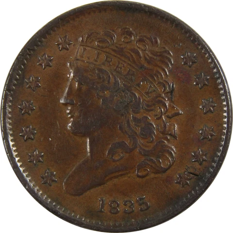 1835 Classic Head Half Cent VF Very Fine Copper 1/2c Coin SKU:I8211 Cover