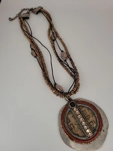 Chico's multi strand, golden, pewter greyish, oriental, medallion style necklace - Picture 1 of 11