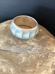 Mens Blue Turquoise & Opal Navajo Sterling Silver Inlay Ring Size 10 12571 - Picture 1 of 12