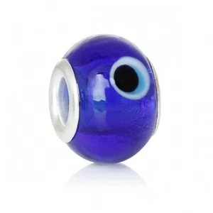 ROYAL Blue EVIL EYE Glass Lamp Work Euro Bead Charm GREEK HELLAS Protection - Bild 1 von 4