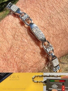 MOISSANITE Men's Bullet Chain Real 925 Silver Iced Flooded Out Hip Hop Bracelet - Picture 1 of 14