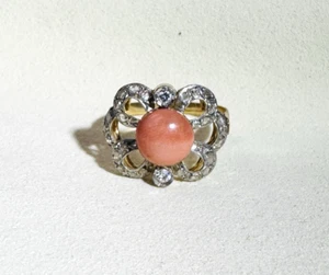 Antiguo anillo eduardiano Art Deco de coral y diamantes de 18 quilates y platino talla 9,5 - Imagen 1 de 9