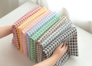 Summer Seersucker Check Fabric Cotton Ripple Weave 8 Colors Quilting Material - Picture 1 of 12