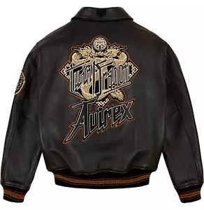 Men's Avirex Black Twin Dragon Limited Edition Bomber Cowhide Leather Jacket - Picture 1 of 4