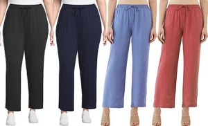 Womens High Rise Comfort fit Pull On Wide Straight Leg Trouser Ladies Plus Size - Picture 1 of 21