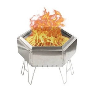 Fogata portátil de acero inoxidable de 15", hexágono sin humo hoguera leña - Imagen 1 de 7