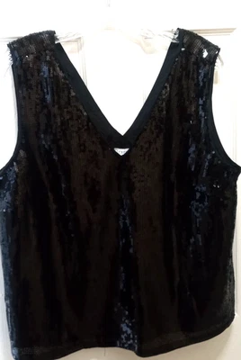 J. Blusa informal elegante negra cuello en V talla XL sin mangas con lentejuelas Crew para mujer Foto 1 de 4