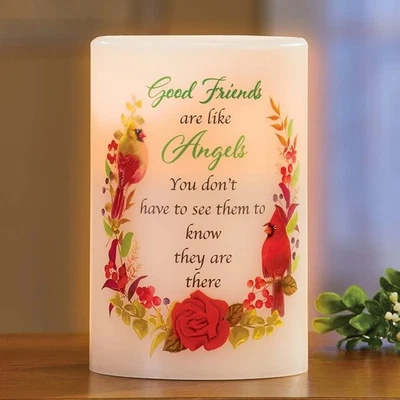 GOOD FRIENDS ARE LIKE ANGELS Cardinal Flicker LED Pillar Candle Flameless Light - Image 1 of 4