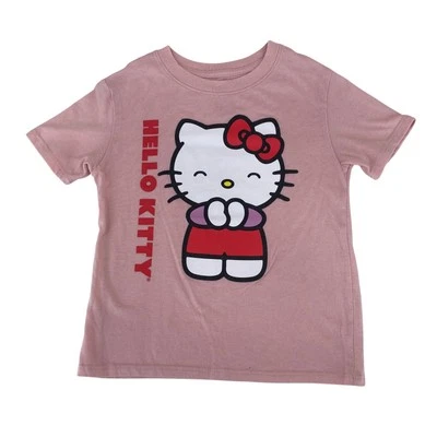 Hello Kitty Girls Graphic Knit Top T-Shirt Size 8 Medium Pink Short Sleeve - Image 1 of 4