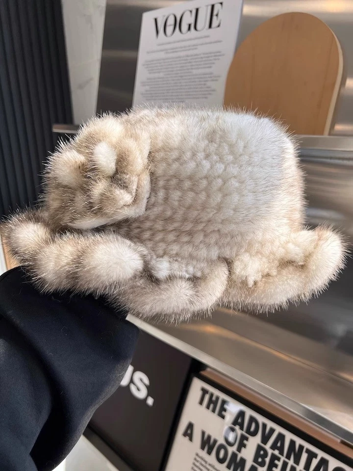 Sombrero de piel de visón tejido 100 % genuino invierno para mujer gorra tocado tuque gorro sombreros Foto 1 de 4