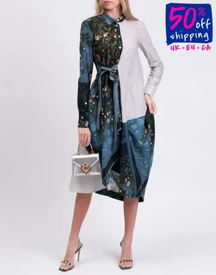 RRP€1141 HIGH USE Shirt Dress IT42 US6 UK10 M Silk Blend Patchwork Asymmetric - Image 1 of 4