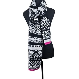 Gap Fair Isle Merinowollmischung Strickschal schwarz weiß rosa Outdoor modern Schnee - Bild 1 von 4