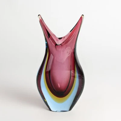 Murano Glas Vase Sommerso Altrosa Gelb Blau made in Italy 1950-60 vintage - Bild 1 von 4