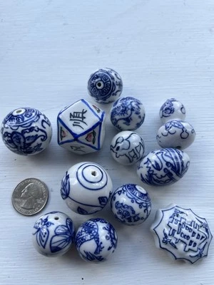 LG CHINO VINTAGE 11. CUENTAS PINTADAS A MANO PORCELANA AZUL/BLANCO ¡BELLAS ARTES DETALLADAS! Foto 1 de 4