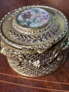 Apollo Ormolu Vintage 1900er Samt gefüttert filigran goldfarben USA (2962) Schmuckkästchen - Bild 1 von 5