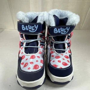 Bluey Kleinkind Kinder Größe 9 Winterstiefel mit Kunstfellbesatz Blau Rosa Neu - Bild 1 von 10