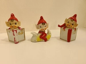 Lot 1950s Collectible Pixie Book MCM Ceramic Elf Figurines vtg red JAPAN - Picture 1 of 13