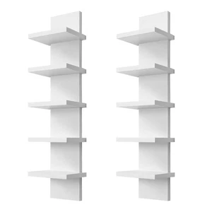 2 Pack 5 Tier Wall Shelf Unit - Narrow Smooth Laminate Finish - Vertical Colu... - Picture 1 of 7