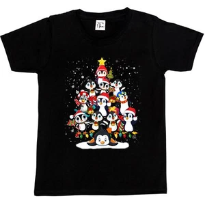 1Tee Maglietta Pinguino Bambini Ragazzi Albero - Albero di Natale fatto di simpatici pinguini - Foto 1 di 5