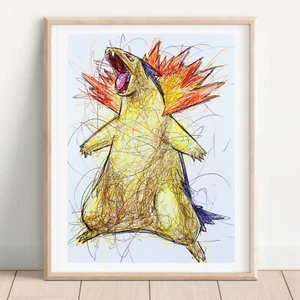 Typhlosion Ballpoint Pen Art Print, Pokemon Art Poster - Picture 1 of 3