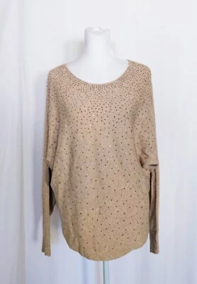 Vila Milano Size Medium Scoop Neck Sweater Sequin Scatter Alpaca Brown NWT - Image 1 of 4