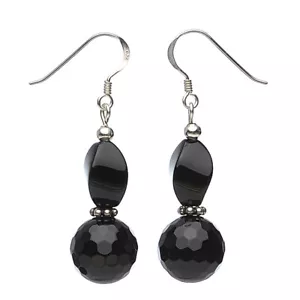 Orecchini Pendenti, Onice Reale Facettato, Argento 925, 4.7cm, Nero, Donna - Foto 1 di 3