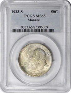 Monroe Commemorative Silver Half Dollar 1923-S MS65 PCGS - Picture 1 of 2