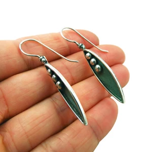 Designer Ohrringe Erbsen in einer Schote 925 Sterling Silber und grün oxidiertes Kupfer - Bild 1 von 6