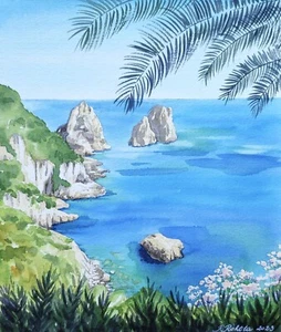 Capri Island Watercolour Painting Original Unframed Artwork Fine Art - Picture 1 of 12
