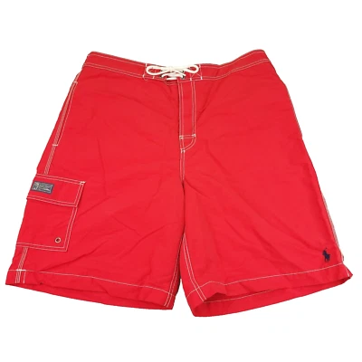 Vintage Polo Ralph Lauren Swim Trunks Mens Large Red with Blue Pony Cargo Pocket - Image 1 of 4