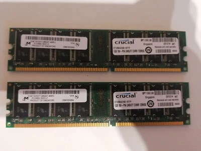 2X SCHEDE DI MEMORIA CRUCIAL 1GB DDR 400 PC3200 CT12864Z40B Memory Systems RAM - Immagine 1 di 4