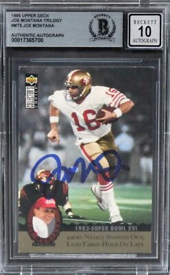 49ers Joe Montana Signed 1995 Upper Deck Trilogy #MT5 Card Auto 10! BAS Slabbed - Image 1 of 2