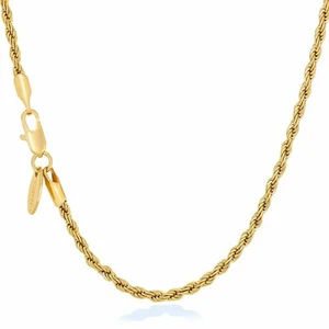LIFETIME JEWELRY 2mm Gold Rope Chain for Men & Women 24k Real Gold Plated Dia... - Picture 1 of 9