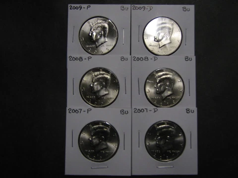 2007 2008 2009   P  D  KENNEDY HALF DOLLARS FROM MINT ROLLS (6 Coins) Cover