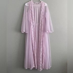 Vintage Jer Marai Peignoir Set Pink Nylon Chiffon Long Flowy Sheer Robe Gown S - Picture 1 of 12