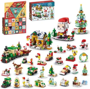 Advent Calendar 2024 Xmas Building Blocks Kit, Christmas Santa Claus Tree Train - Picture 1 of 8
